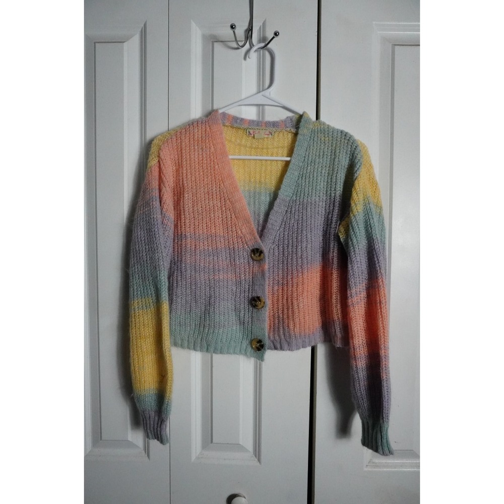 Its Our Time Cardigan Size S Pastel Rainbow Cropped Knit Sweater